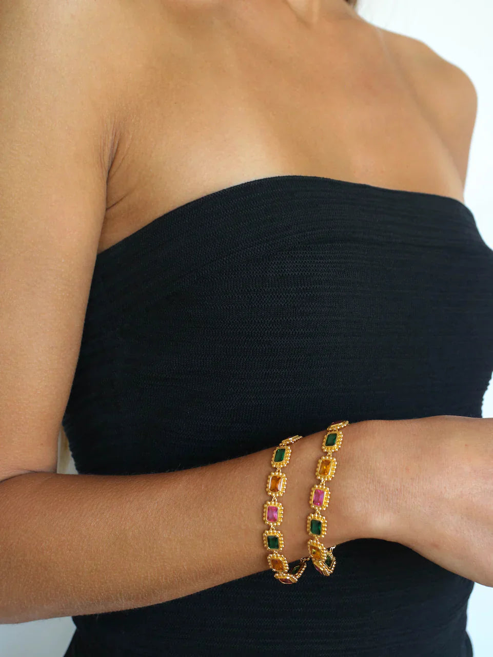 Vibrant Multi-Colored Emerald-Cut Lab Made Diamond Bracelet 5