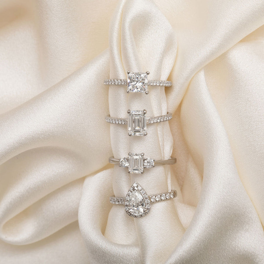 Pave-1.0 CT Princess Lab Grown Diamond Engagement Ring