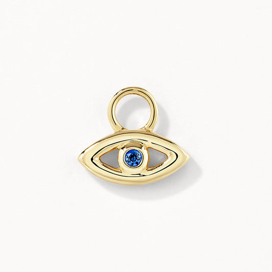 0.5 CT Round Blue Sapphire Evil Eye Gold Hoop Earrings 1