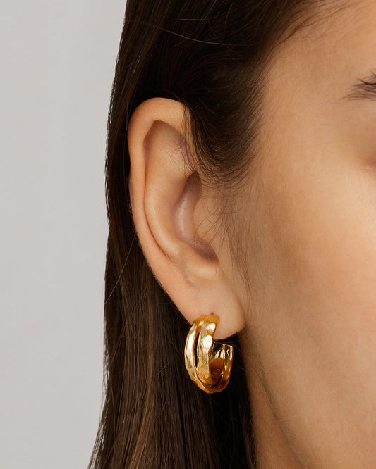Golden Textured Curved Hoop Earrings 2