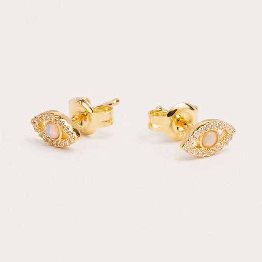 0.10 TCW Round Opal Lab Made Diamond Eye-Shaped Stud Earrings 1