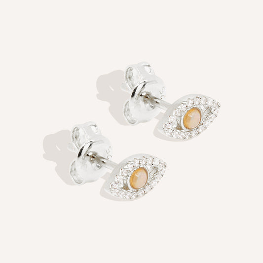 0.10 TCW Round Opal Lab Made Diamond Eye-Shaped Stud Earrings 2