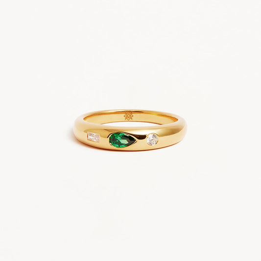 Elegant Lab-Made Diamond Wedding Band with Green Pear Emeralds 1
