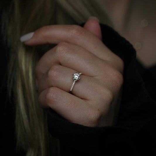 0.85 CT Round Lab-Grown Diamond Pave Engagement Ring 2