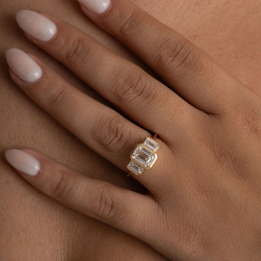 Bezel & Three Stone-2.0 CT Emerald Lab Grown Diamond Engagement Ring