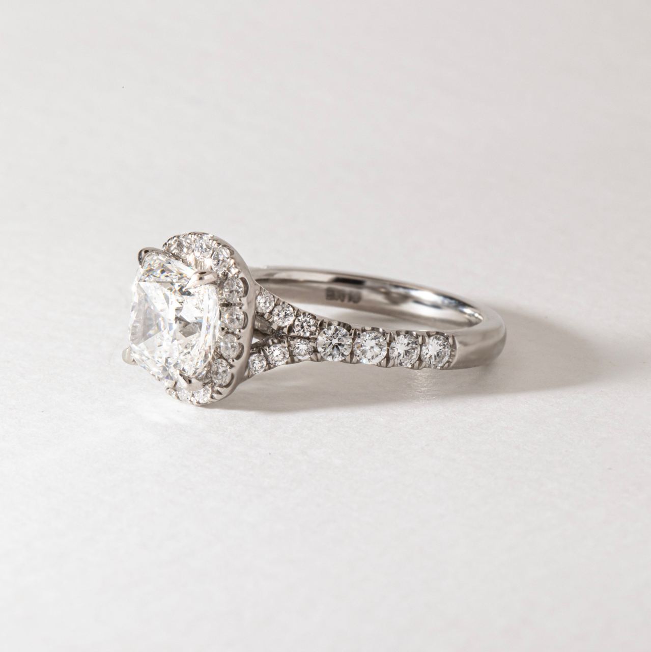 Halo & Split Shank-Cushion Lab Grown Diamond Engagement Ring