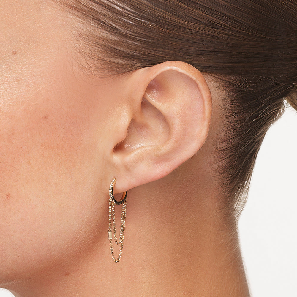 0.15 TCW Round & Baguette Lab Grown Diamond Dual Chain Huggie Earrings 5