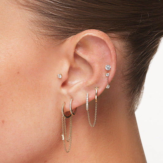 0.15 TCW Round & Baguette Lab Grown Diamond Dual Chain Huggie Earrings 2