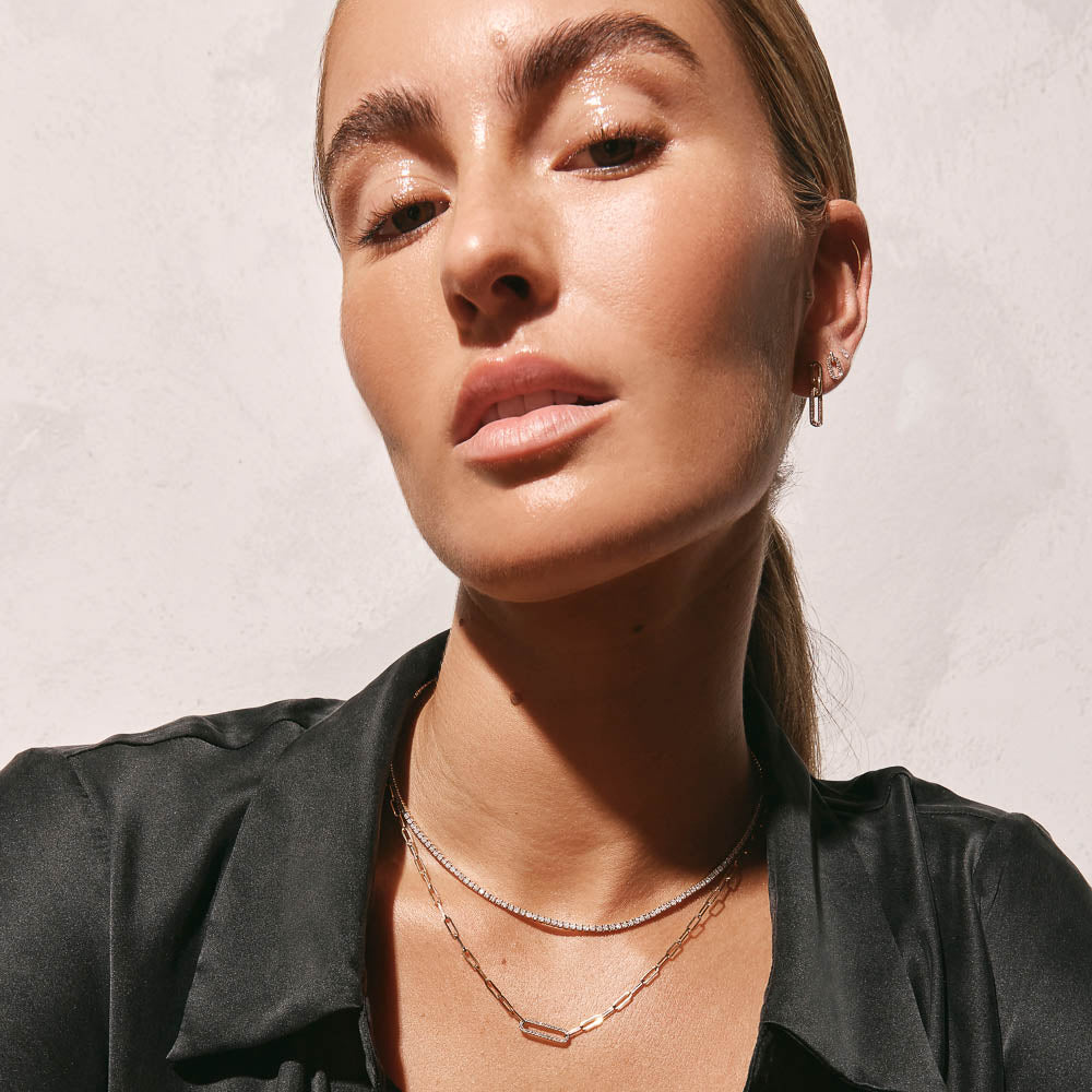 Elegant 0.07 TCW Round Lab Grown Diamond Paperclip Chain Necklace 14