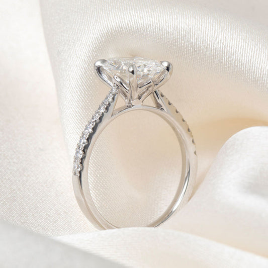 Pave & Tulip Style-2.5 CT Oval Lab Grown Diamond Engagement Ring