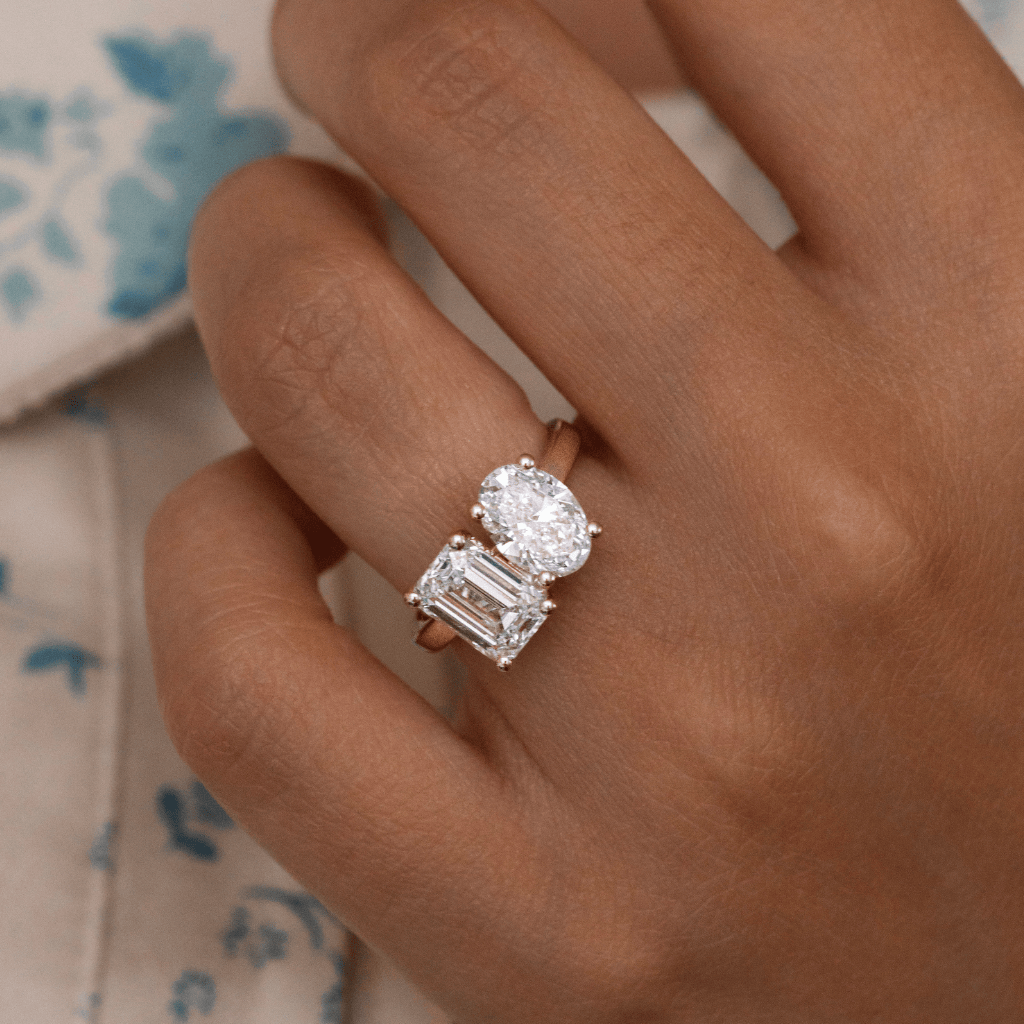 Toi Et Moi & Hidden Halo-Emerald Lab Grown Diamond Engagement Ring