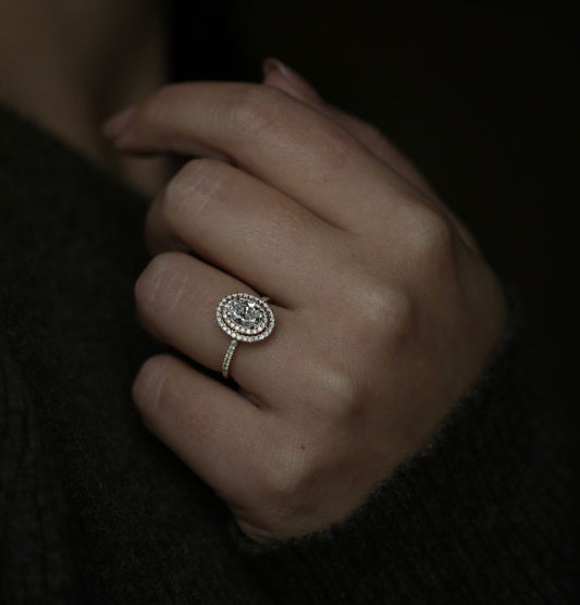 Radiant 0.95 CT Oval Lab-Grown Diamond Double Halo Engagement Ring 2