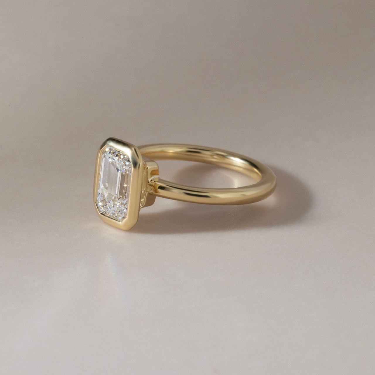 Solitaire Bezel-Emerald Lab Grown Diamond Engagement Ring