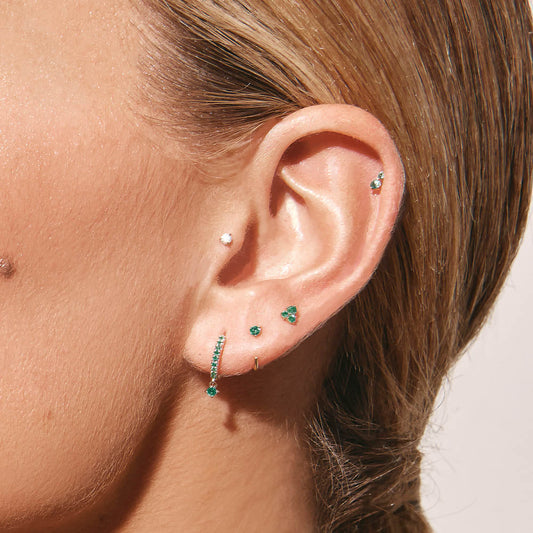 0.04 TCW Emerald Round C-Shaped Gold Earrings 2