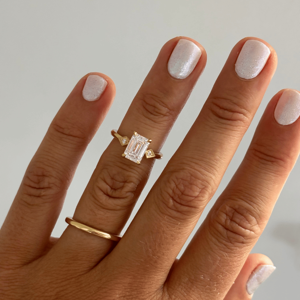 Three Stone & Vintage-Emerald Lab Grown Diamond Engagement Ring