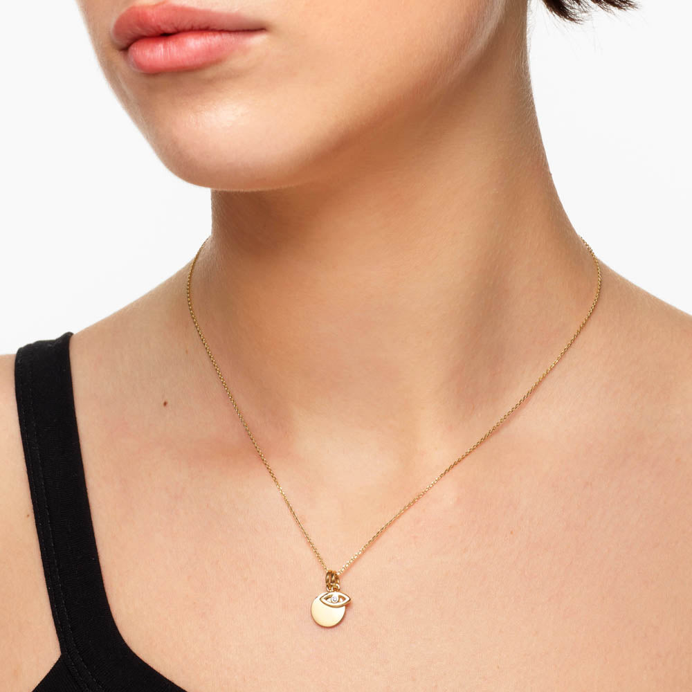 Blue Sapphire Evil Eye Necklace with 0.01 TCW Charm Pendant 7