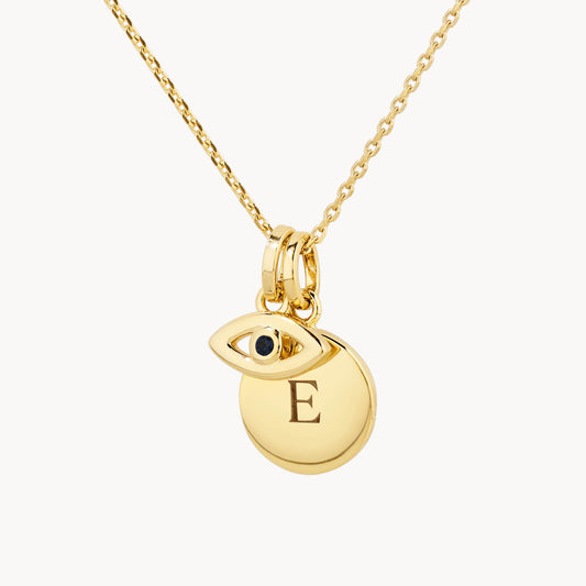 Blue Sapphire Evil Eye Necklace with 0.01 TCW Charm Pendant 1