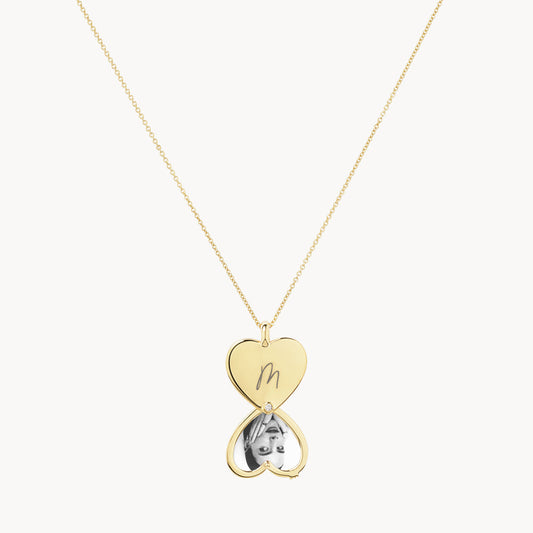 Engravable Heart Flip Locket Necklace with 0.01 TCW Round Lab Grown Diamond 2