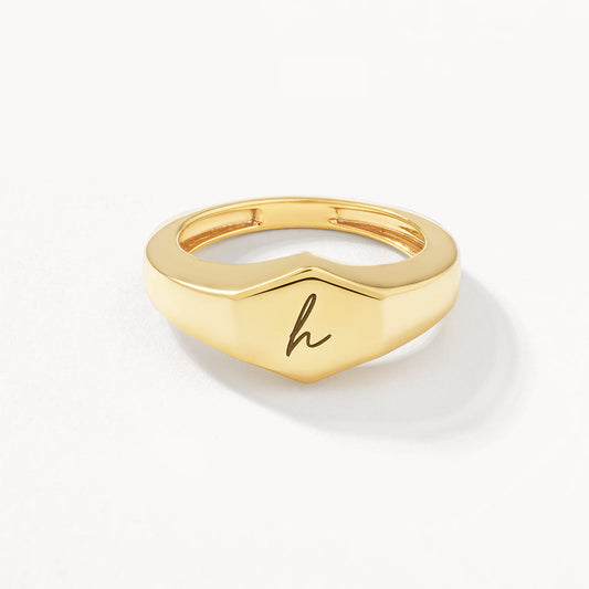 Personalized Hexagon Signet Wedding Band in Gold 1