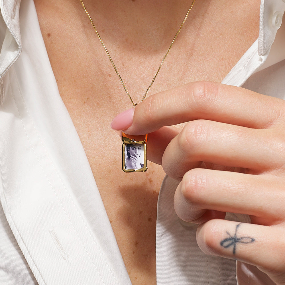 Round Lab Grown Diamond Engravable Flip Locket Necklace - 0.01 TCW 8