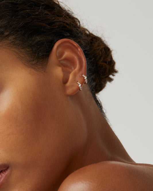 0.20 TCW Round & Marquise Lab Grown Diamond Half Hoop Earrings 2