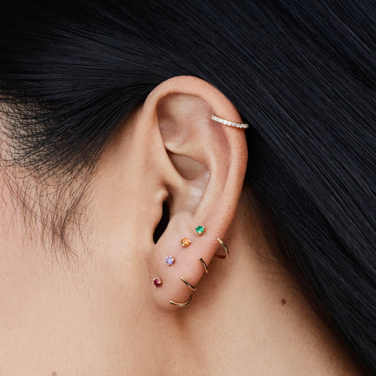 Radiant 0.06 TCW Garnet Gold C-Shaped Hoop Earrings 2