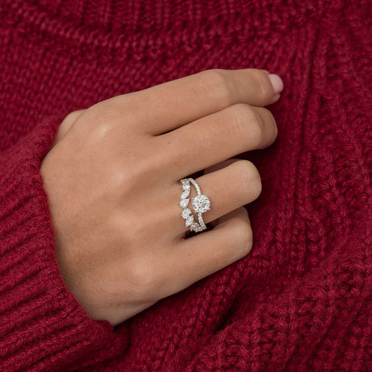 Curved Pave-1.1 CT Round Lab Grown Diamond Engagement Ring