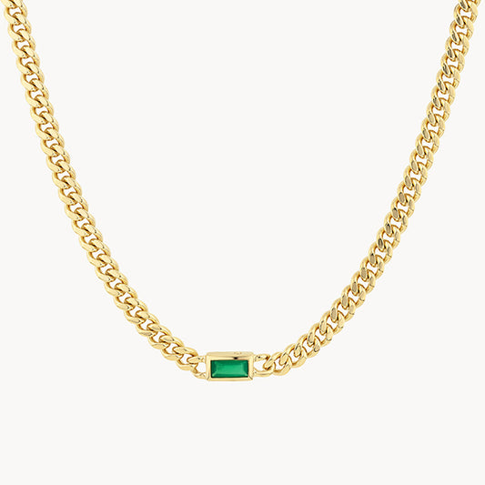 Radiant Cut Emerald 0.40 CT Gold Chain Solitaire Necklace 2