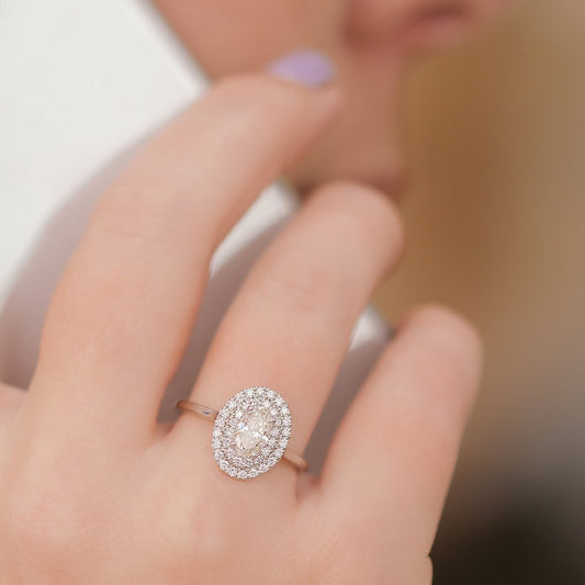 Dazzling 0.70 CT Oval Lab-Grown Diamond Double Halo Engagement Ring 2
