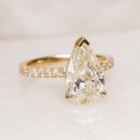 3.28 CT Pear Lab-Grown Diamond Hidden Halo Pave Engagement Ring 2