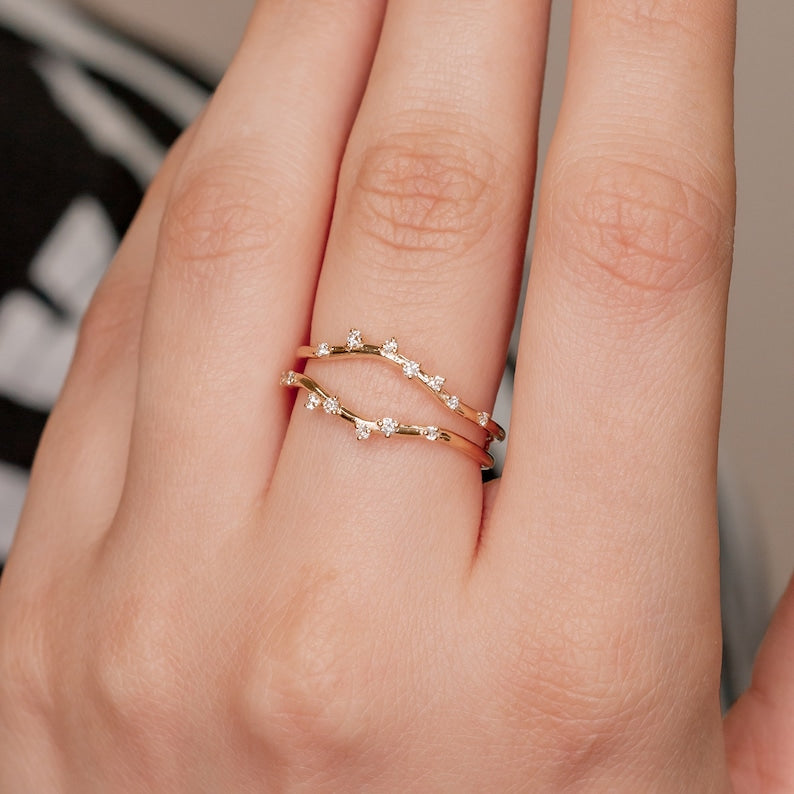 0.60 TCW Round Lab-Grown Diamond Dainty Pave Double Band Wedding Band 7