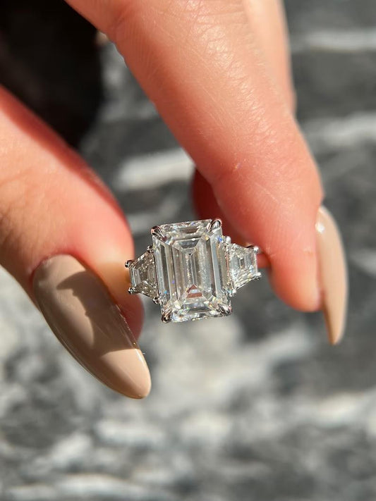 5 CT Emerald Lab-Grown Diamond Trio Engagement Ring 2