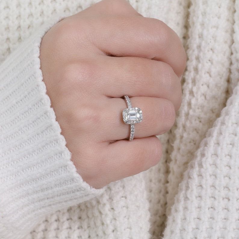 Elegant 1 CT Emerald Lab-Grown Diamond Halo & Pave Engagement Ring 6