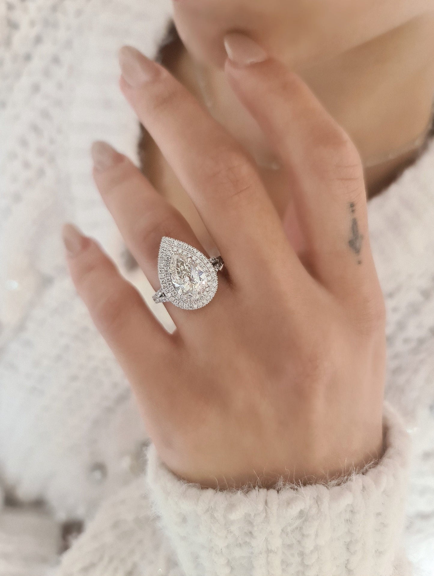 2.29 CT Pear Lab-Grown Diamond Double Halo Pave Engagement Ring 7