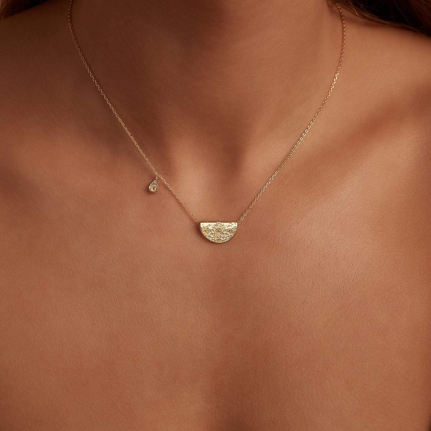 Radiant Lab-Grown Sapphire & Diamond Medallion Necklace 8