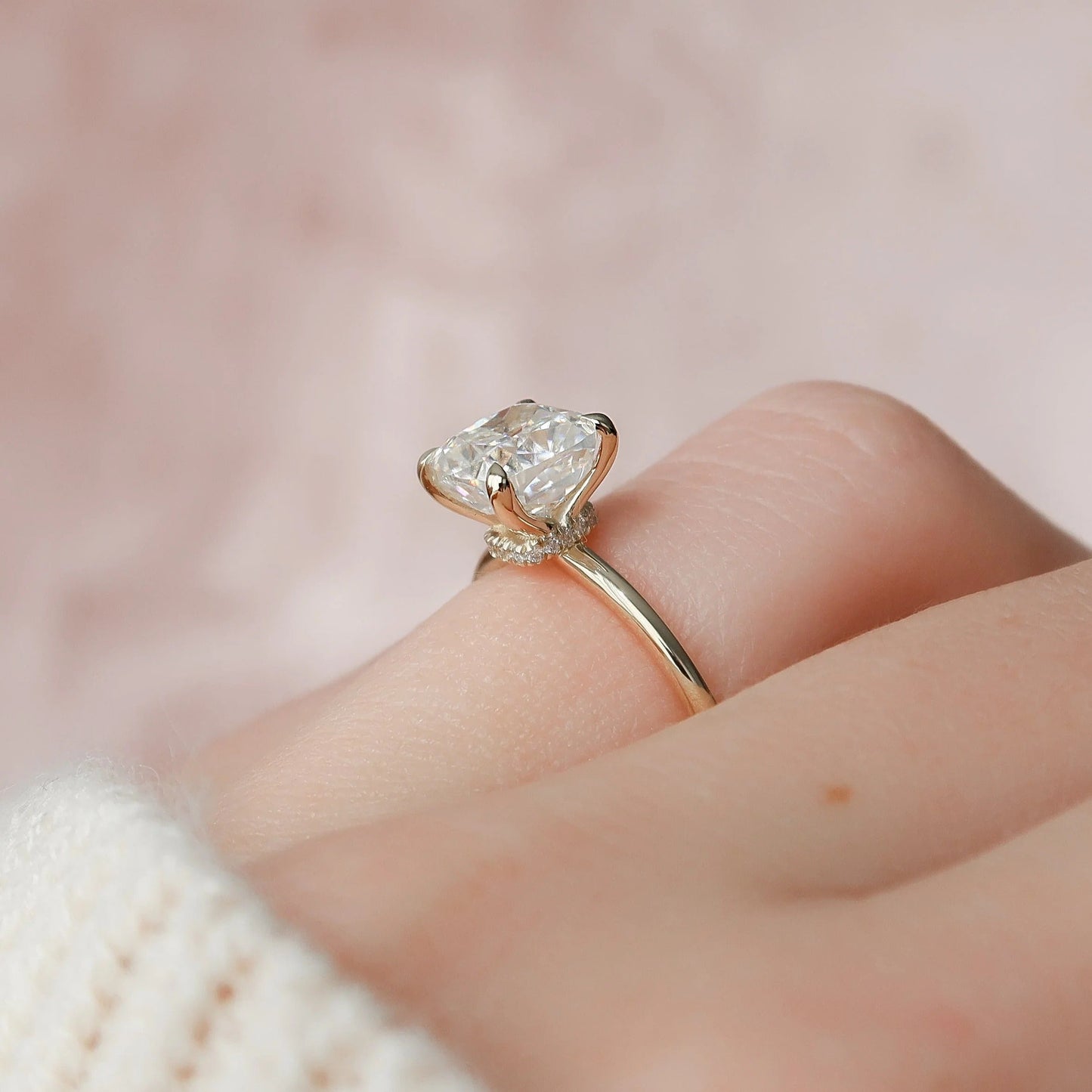 4 CT Cushion Hidden Halo Lab Grown Diamond Engagement Ring