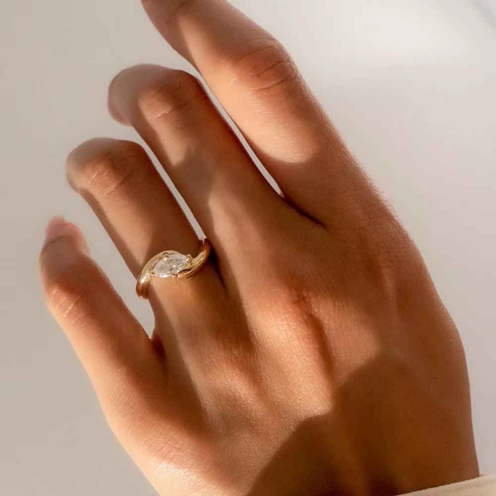 1 CT Marquise Swirl Lab Grown Diamond Engagement Ring