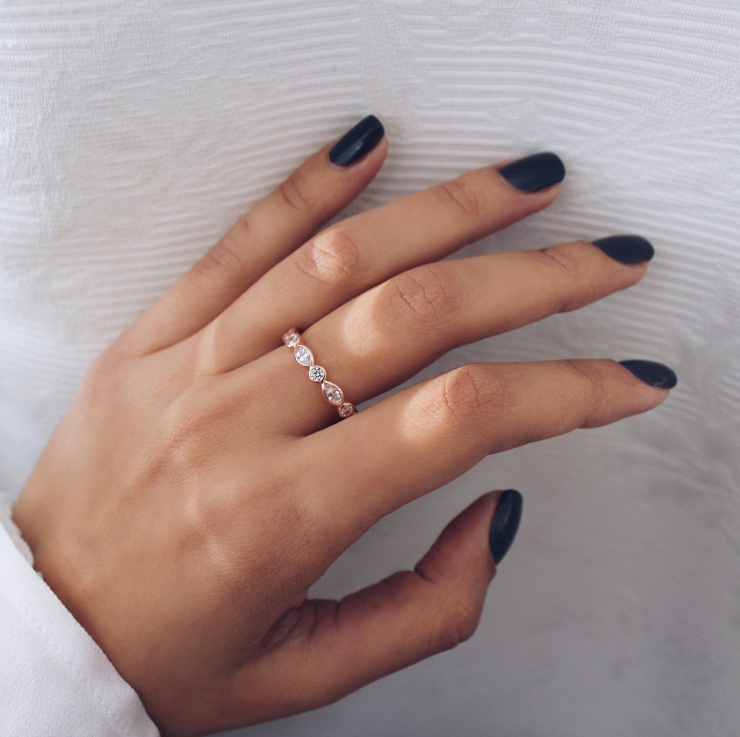 0.25 TCW Round & Marquise Lab-Grown Diamond Eternity Wedding Band in Rose Gold 5