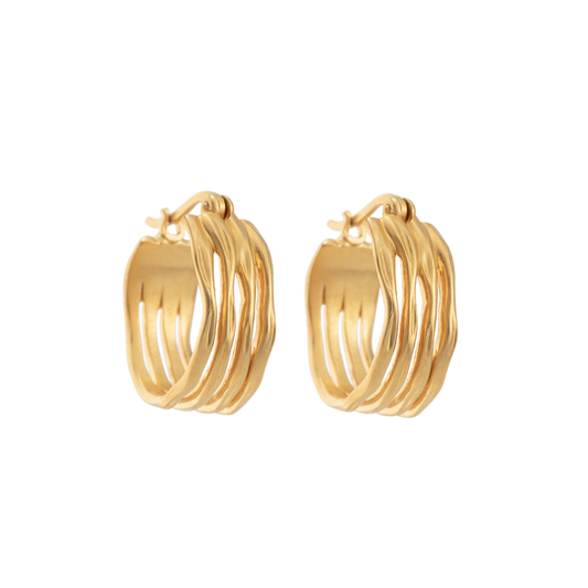 Layered Botanica Huggie Gold Earrings 1