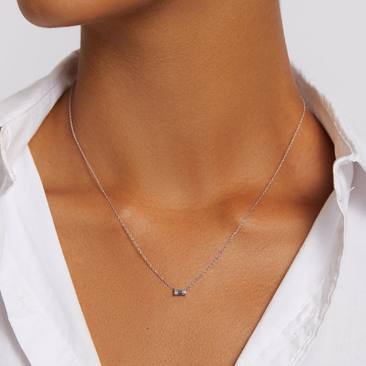 Elegant Silver Necklaces with Lab-Created Baguette Diamond 2