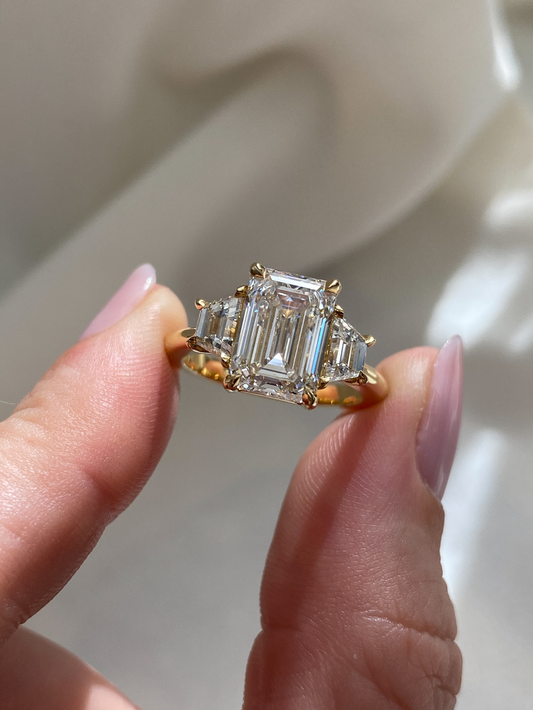 Three Stone-Emerald Lab Grown Diamond Engagement Ring