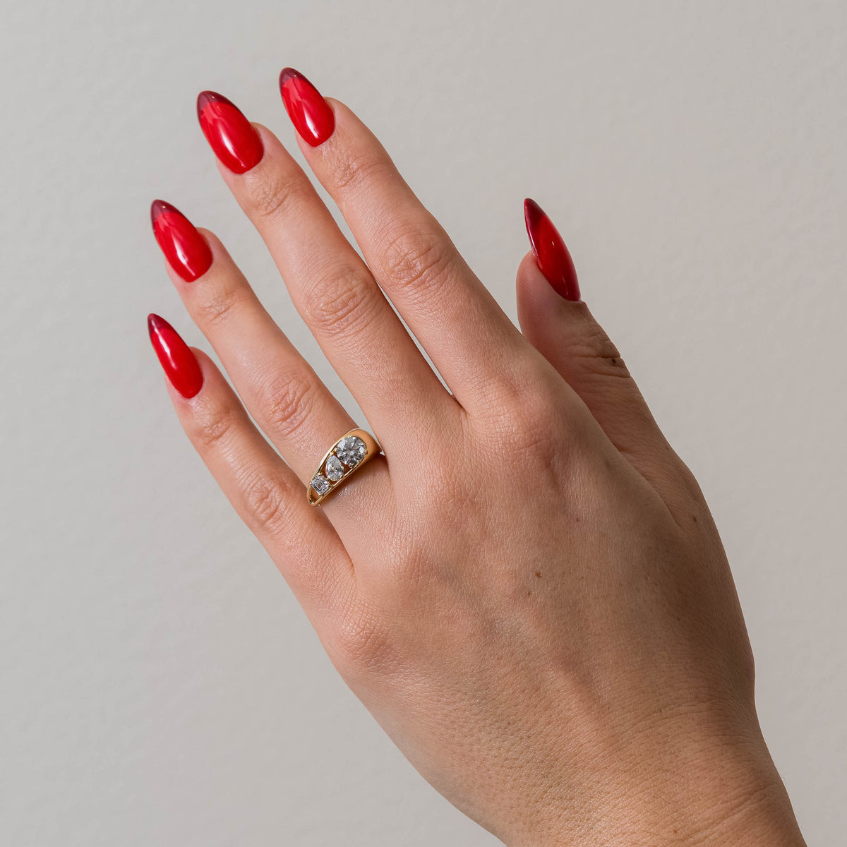 Asymmetrical Three Stone -1.35 TCW Round & Pear & Asscher Lab Grown Diamond Engagement Ring