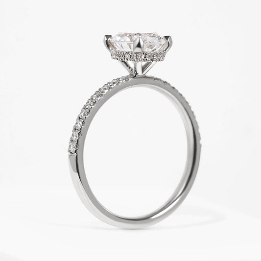 Solitaire & Hidden Halo-1.70 CT Oval Lab Grown Diamond Engagement Ring