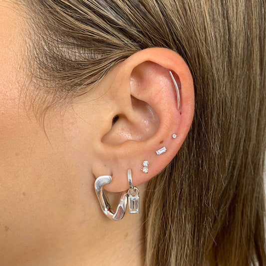 Micro Diamond Helix Single Stud Earrings in Silver 2
