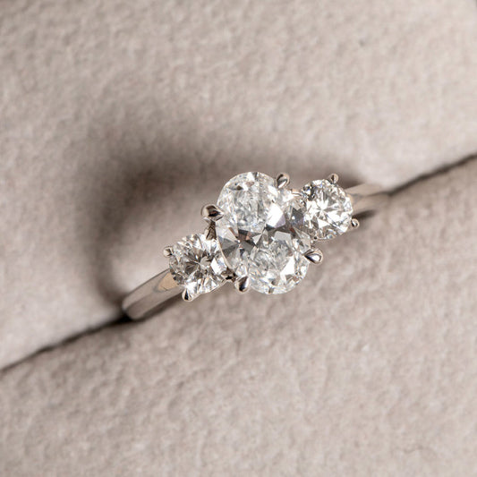 Three Stone-1.5 CT Oval Lab Grown Diamond Engagement Ring