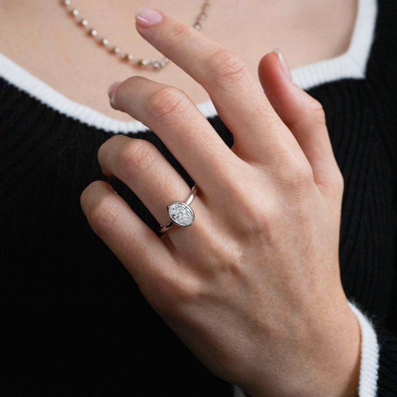 Solitaire Bezel-Oval Lab Grown Diamond Engagement Ring