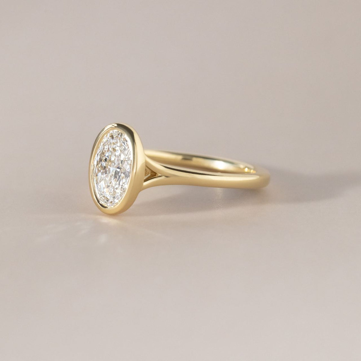 Solitaire Bezel & Split Shank-Oval Lab Grown Diamond Engagement Ring