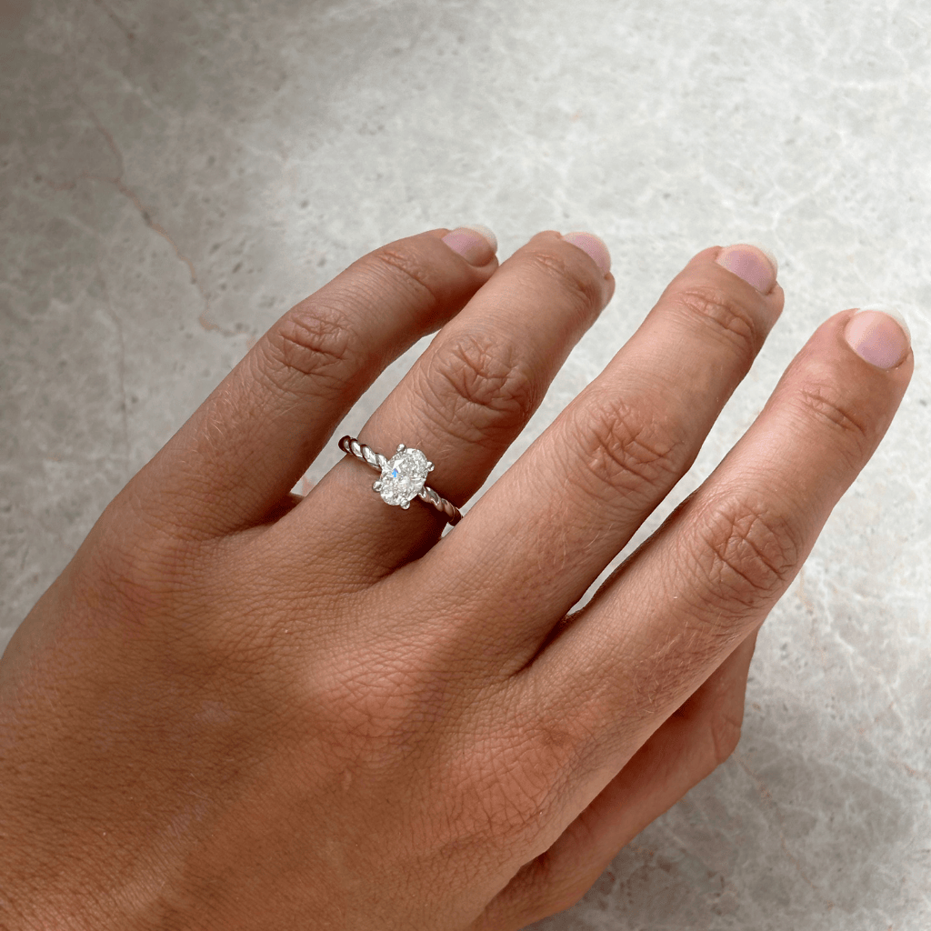Hidden Halo & Twisted Shank-Oval Lab Grown Diamond Engagement Ring