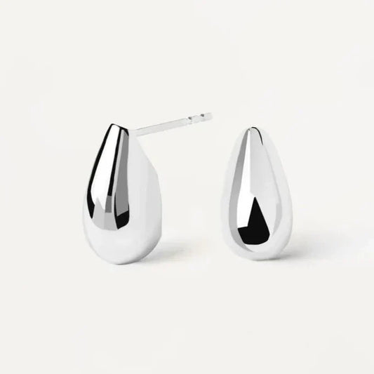 Teardrop Shaped Mini Stud Earrings, Silver 1