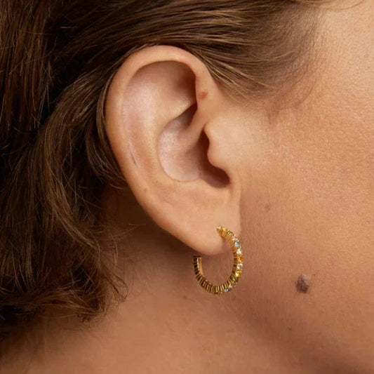 Colorful Radiance: Multi Gemstone Gold Hoop Earrings 2